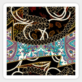 Gold chains, flowers, leopard skin texture, rope, ethnic design Sticker